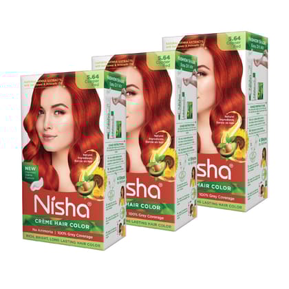 Nisha Creme Hair Color 5.64 Copper Red 120g Pack of 3 Permanent Hair Colour for Women Men, No Ammonia 100% Grey Coverage