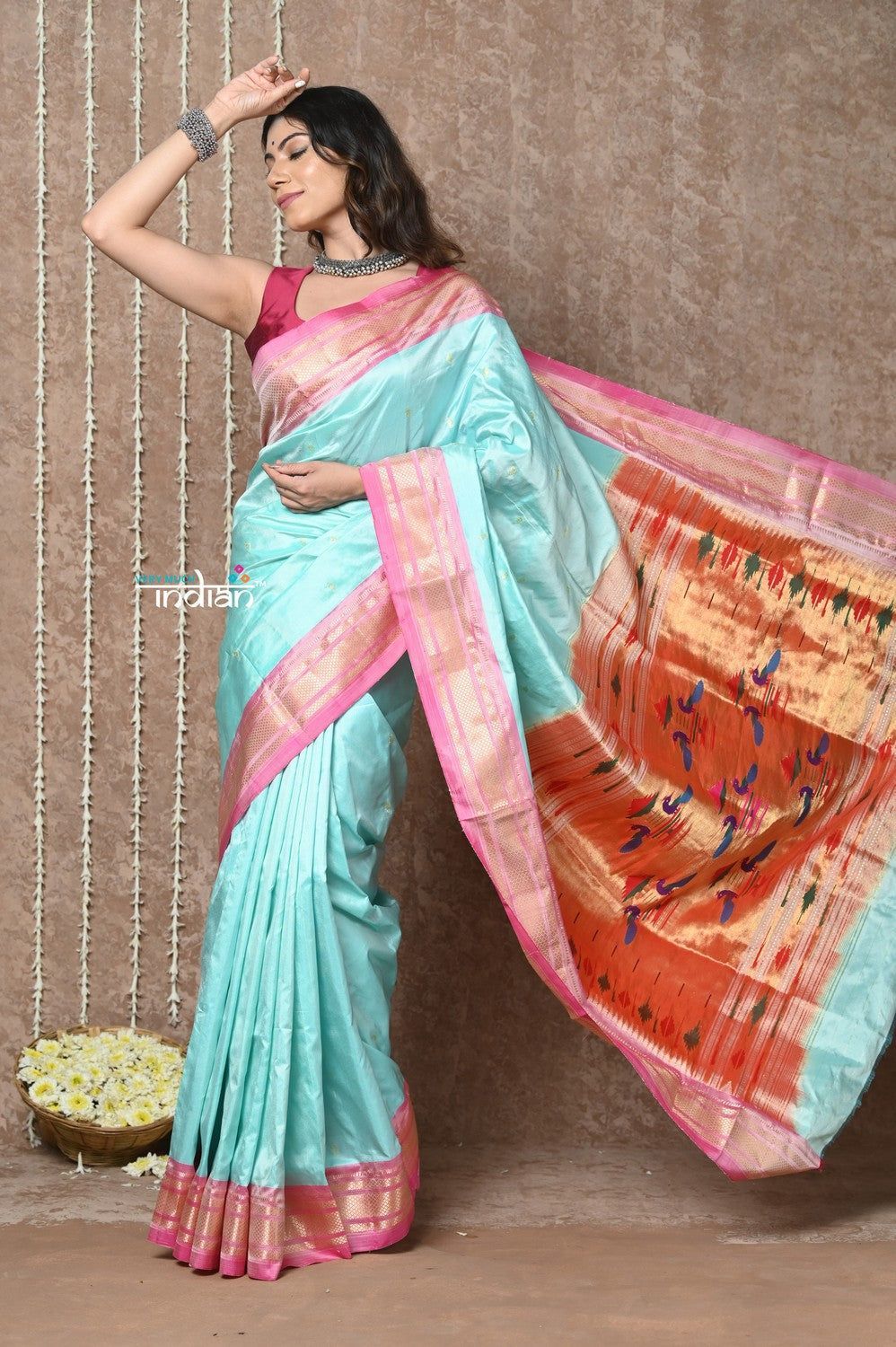 Tyohaar ~ Exclusive! Handloom Pure Silk Paithani in Sea Blue with Most Traditional Double Pallu ~ Arctic Blue