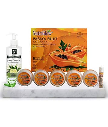 Nutriglow Papaya Fruit Facial Kit (260gm) and Aloe Vera & Cucumber Lotion (500ml) Facial Kit g Pack of 2