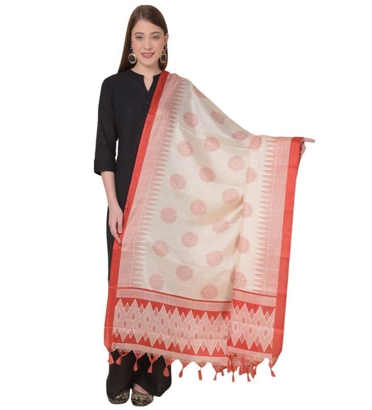 Women's Art Silk Printed Dupatta (Red)-PID46997