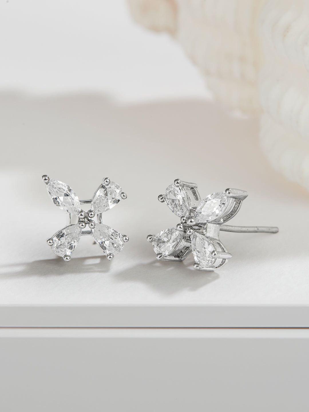 925 Sterling Silver Cubic Zirconia Floret Studds Earrings