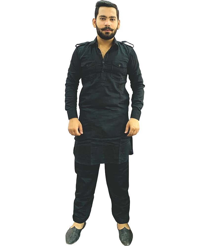 Preen Black Cotton Blend Kurta Pyjama Set Pack of 1