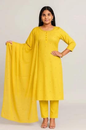Jaipuri Yellow Cotton Flex Kurti Pant Dupatta Set Jaipur Ethnic Women's Suit