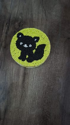Zarkala Handmade Beaded Cat Coaster Set of 6, 4 x 4 Inches