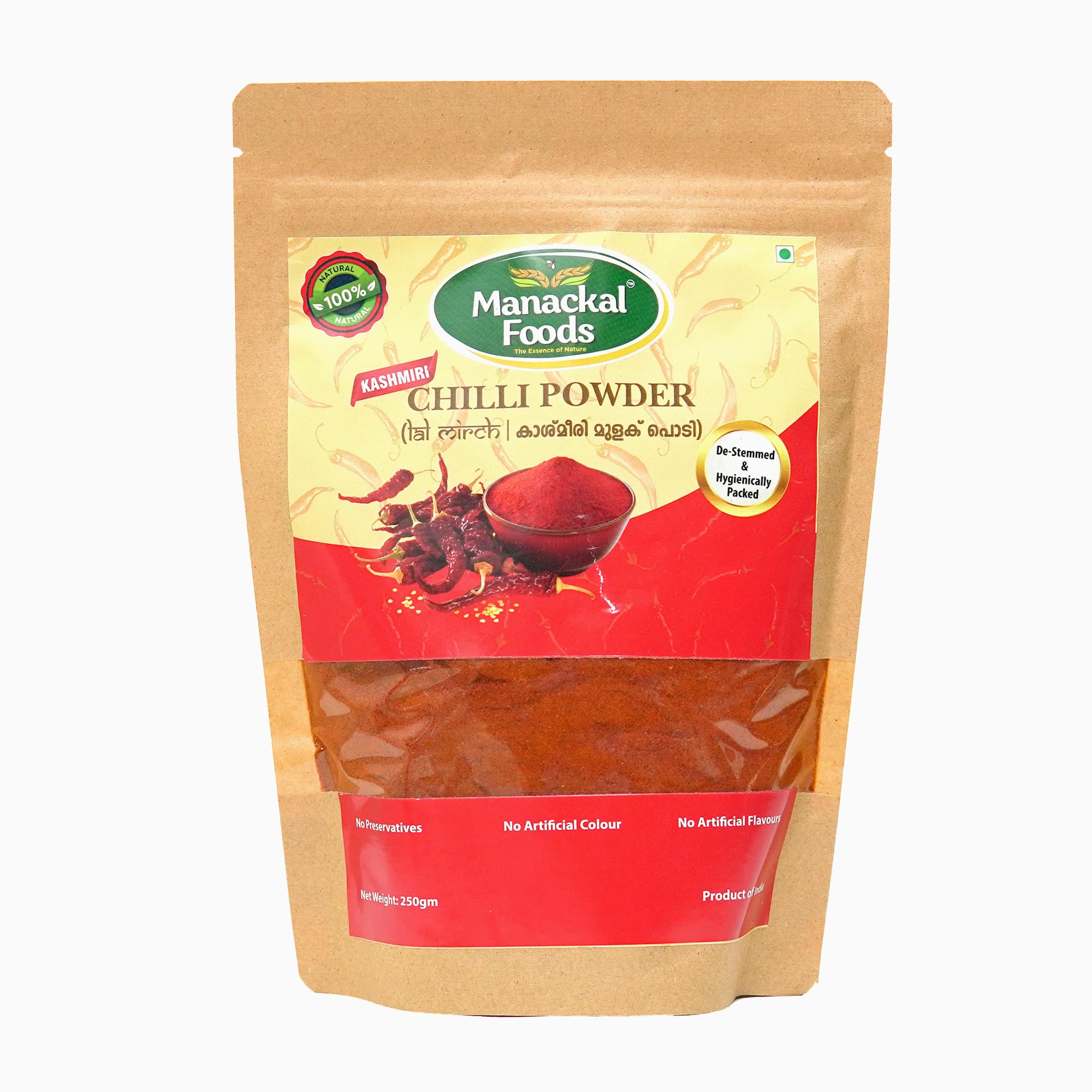 Manackal Foods Kashmiri Chilli Powder 250g | Pure, Natural & No Preservatives | Hygienically Packed | Rich Color & Mild Heat
