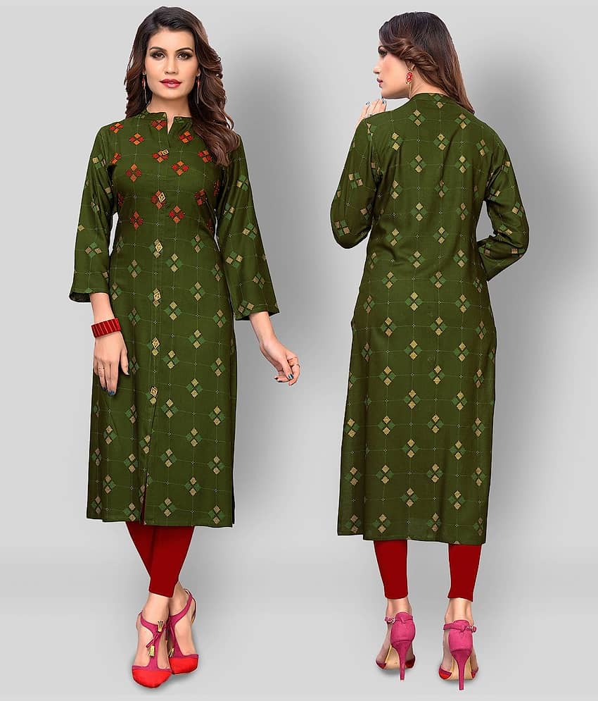 Vbuyz - Green Rayon Women's Front Slit Kurti ( Pack of 1 )