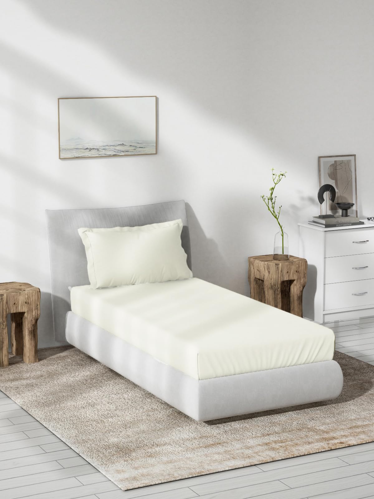 DDECOR - Spectrum Collection 100% Cotton Plain & Texture Pattern 180TC Single Bedsheet|152 CM X 224 CM| - White