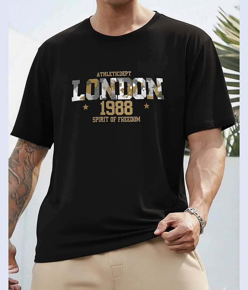 AUSK Men Cotton Blend Oversized Fit Printed T-Shirt ( Black )