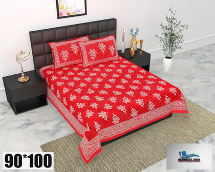 2001-Bedsheet Adda-Pure Cotton Jaipuri Printed Double Bedsheet With 2 Pillow Covers-GUCHHA-RED