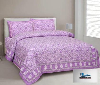 3001-Hometrade India-Standard King Size (90*108 Inches)-Buy Pure Cotton Jaipuri Printed Flat King Size Double Bedsheet With 2 Matching Pillow Cover