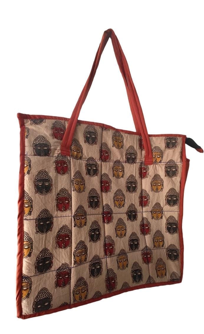 kalankari Handmade cotton tote bag with intricate Buddha print, perfect for everyday use