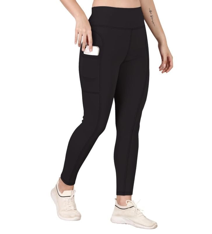 Women's Polyester Solid Ankle Length High Waisted Tights (Black, S)-PID61842