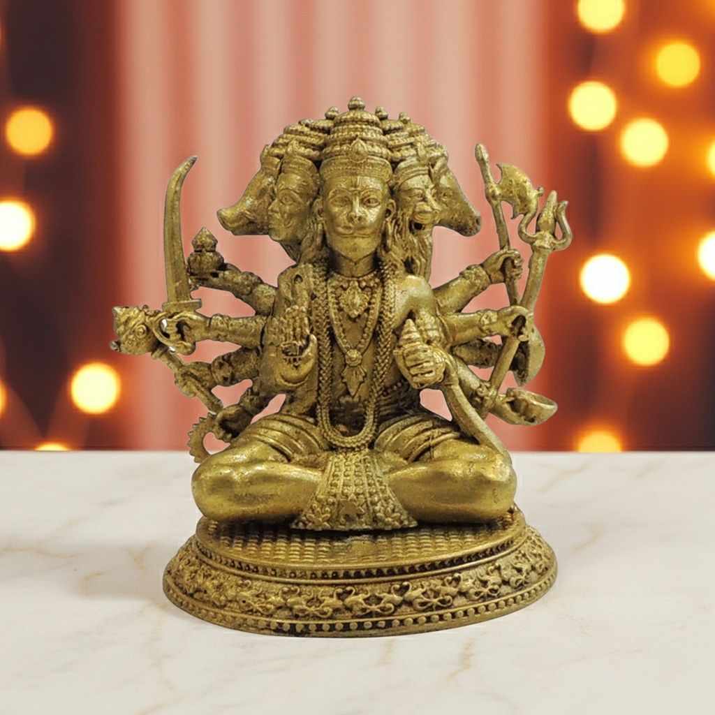 Brass Panchmukhi Hanuman Idol | Five Face Hanuman Statue, Height : 2.7 Inch (BSMAS1736 B)