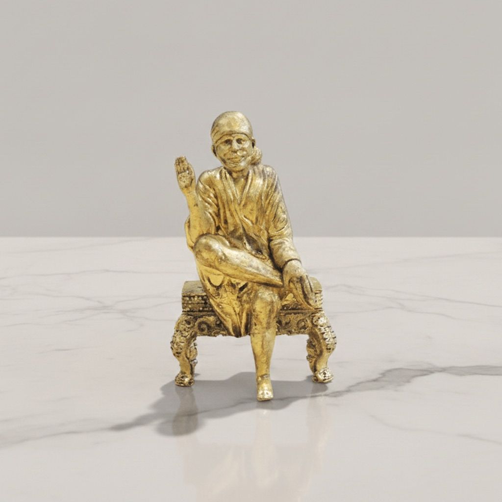 Mini Brass Sai Baba Idol Statue for Home Temple & Gifting, Height : 2.2 Inch (BSMAS1928 G)
