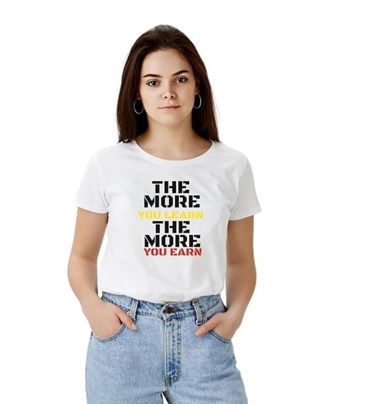 Women's Polyester Solid Printed Round Neck Half Sleeve T-Shirt (White, S)-PID55670