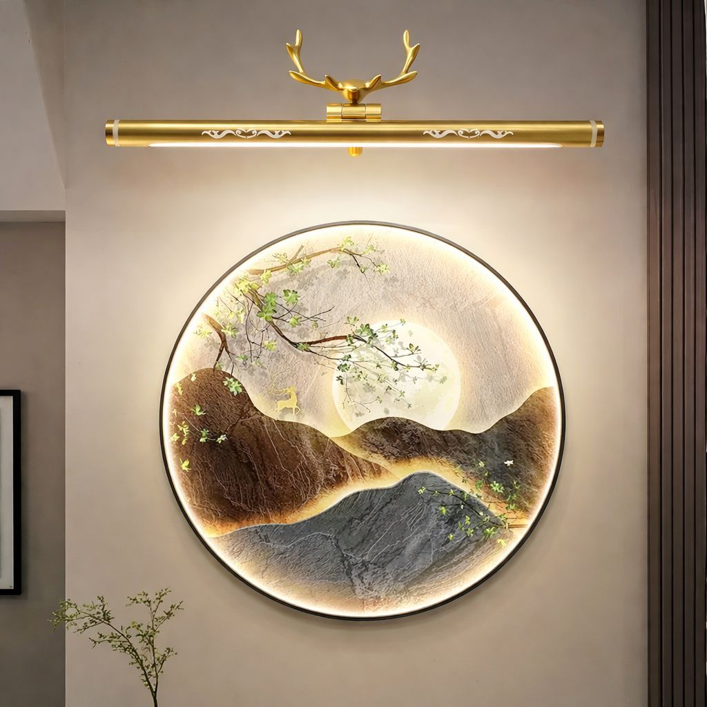 SPARKWORLD LED Picture Light with Deer Head Design | Gold Finish | 3 Color Modes Wall Lamp for Painting, Mirror & Wall Decor | Colour: LX477WLB|12W|GD