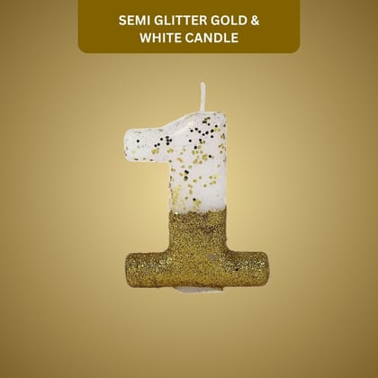 Number 1 Semi Glitter Gold & White Candle - 1PC