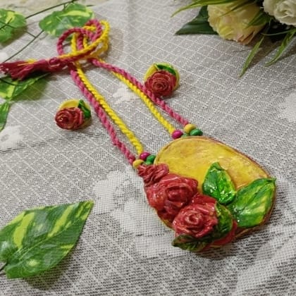 Handmade Clay Necklace With Earrings Set