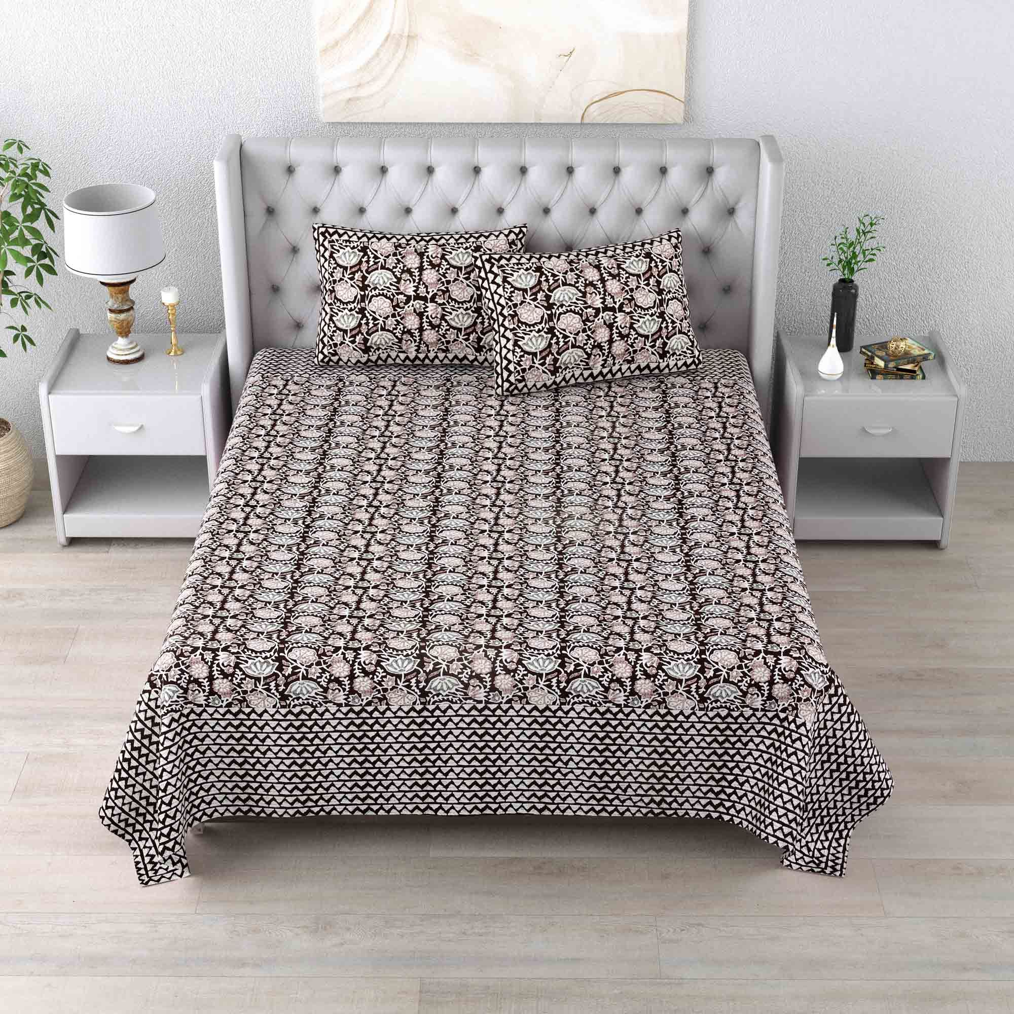 Traditional Jaipuri Pure Cotton Double Bedsheet with Sanganeri Print