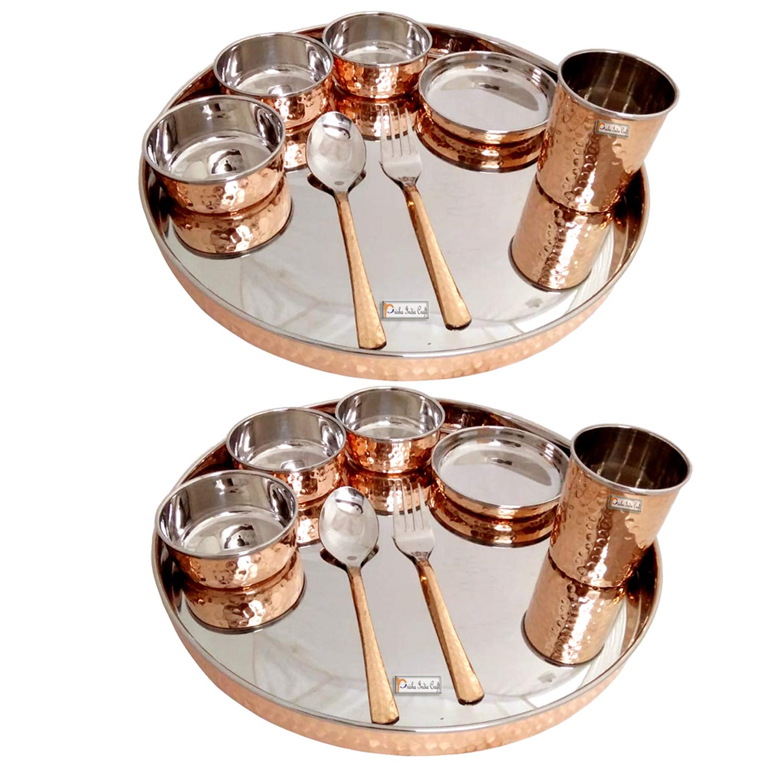 Stainless Steel Copperware Dinner Thali Set for 2