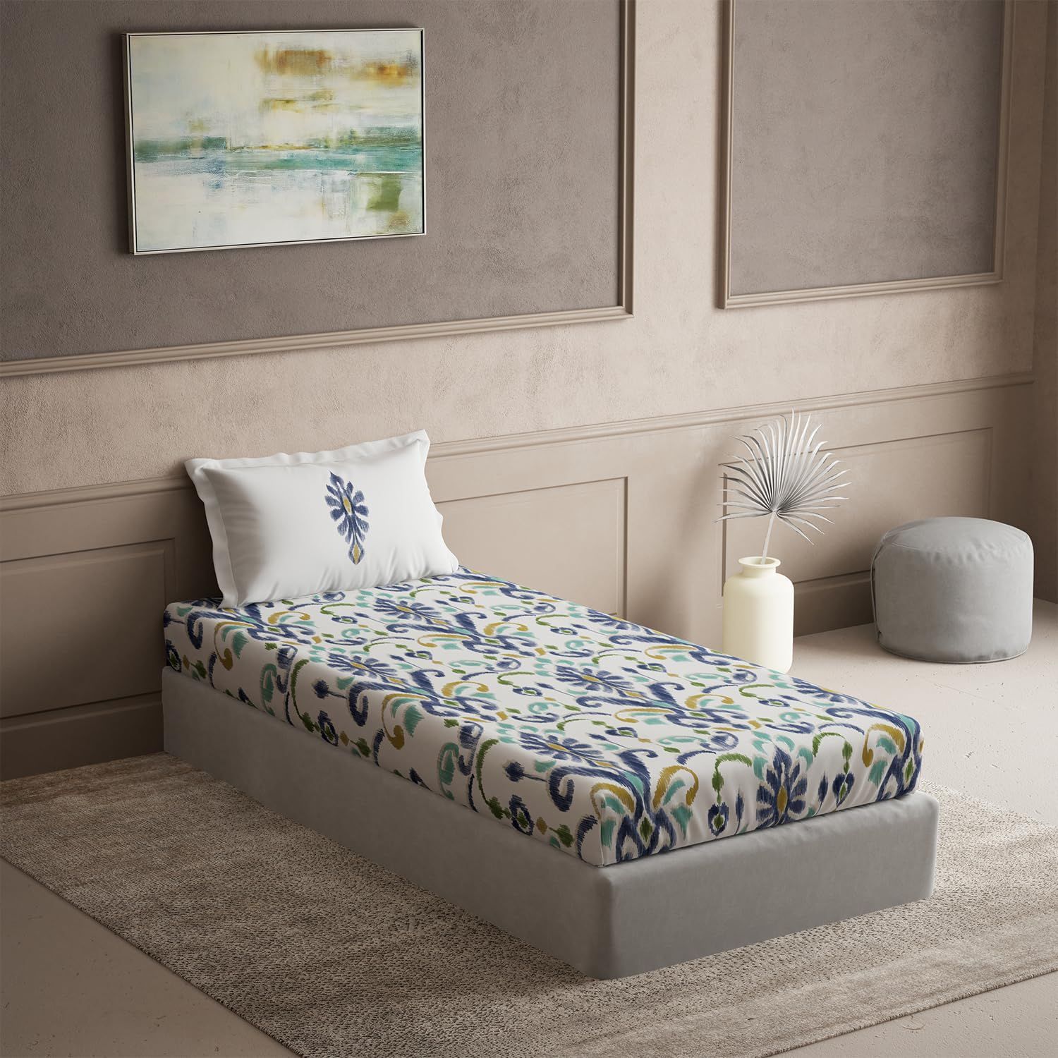 DDECOR - Radiance Collection 100% Cotton Ethnic Pattern 145TC Single Bedsheet|152 CM X 224 CM| - Blue