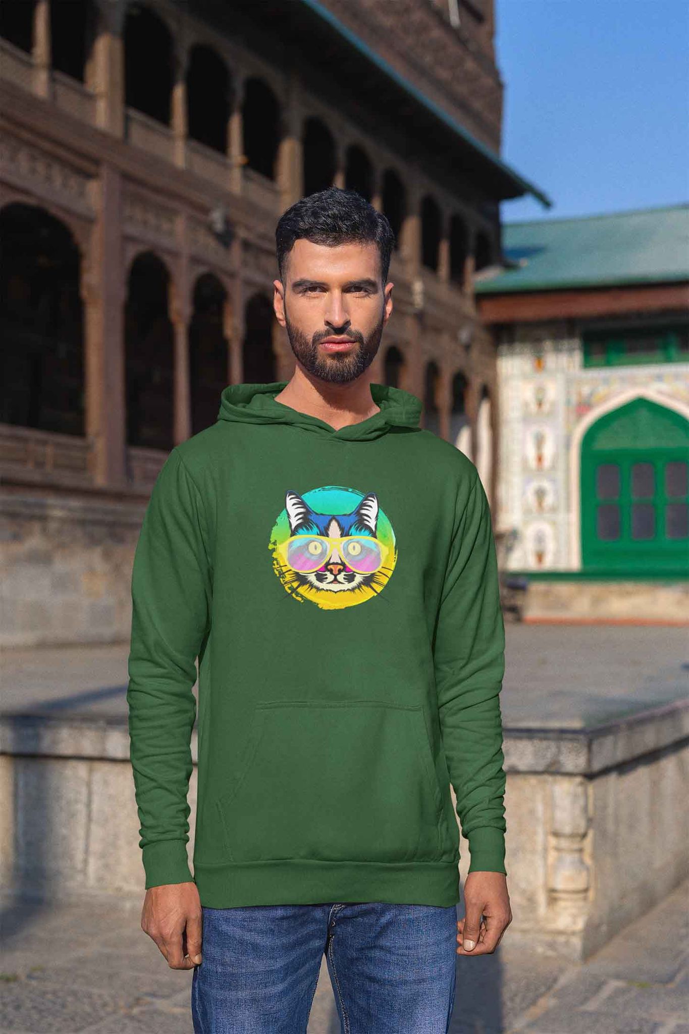 Hoodie (Men) - Cat With Glasses (12 Colours)