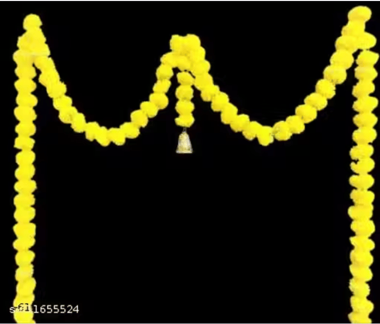 Artificial Marigold Fluffy Flowers Single line Door toran Set/Door hangings (Approx 100 x 152 cms) - (Yellow)