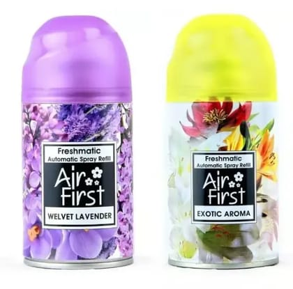 Air first Lavender, Exotic Aroma automatic spray refill combo (2 x 225 ml) Air first Lavender, Exotic Aroma automatic spray refill combo (2 x 225 ml)
