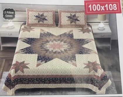 Cotton Bedsheet Set with 2 Pillow Covers, Star Pattern Design, Beige and Brown, Double Bed (100"x108")