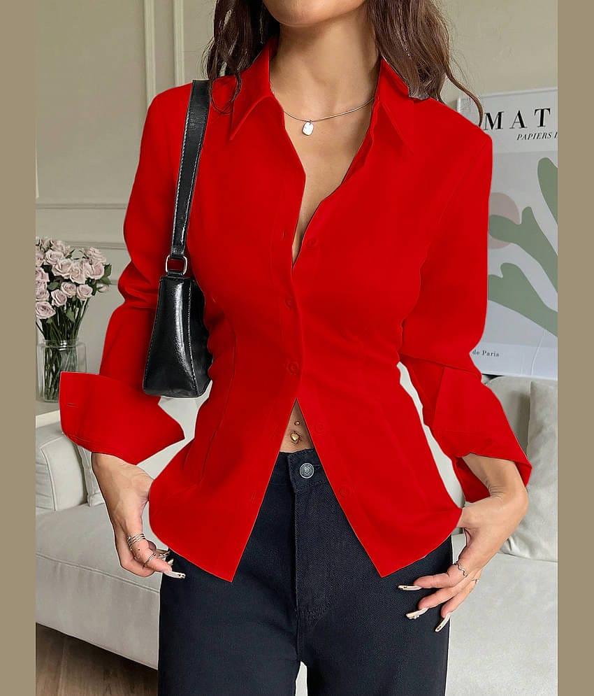 Aahwan Women Solid Polyester Shirt ( Red )