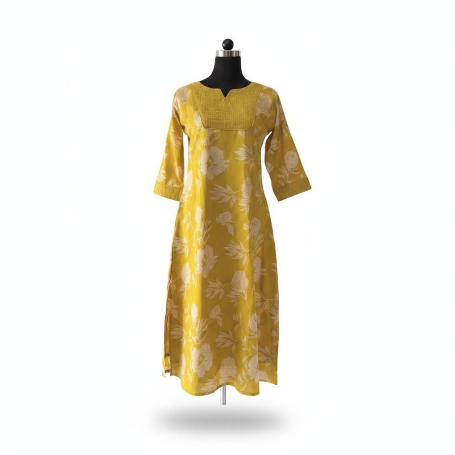 Floral Printed Yellow Kurti