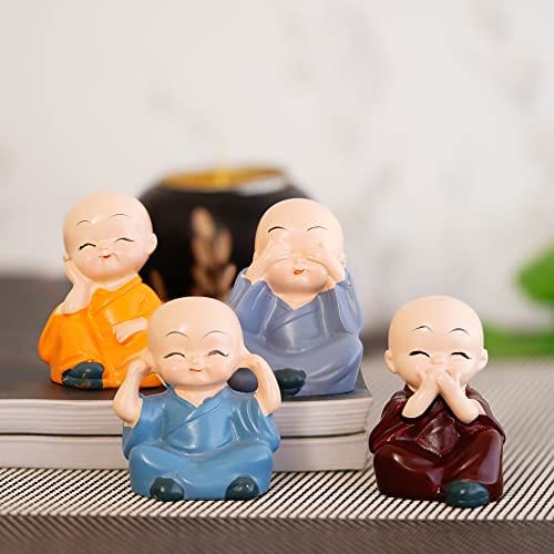 Set of 4 Little Monk Buddha Statue Think No Evil Speak No Evil Hear No Evil See No Evil Showpiece for Home Decor