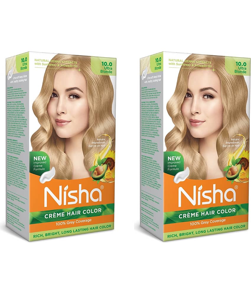 Nisha Creme Hair Color Ultra Blonde 150g Pack of 2, Permanent Hair Colour for Women & Men, Long Lasting Hair Color