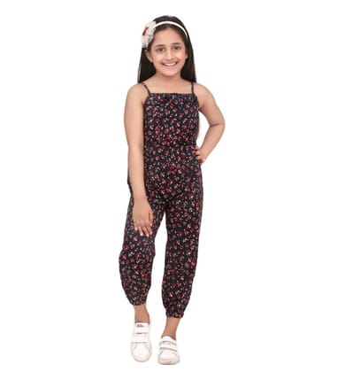 Girl's Rayon Floral Sleeveless Jumpsuit (Black-Red, 4-5-Yrs)-PID66086