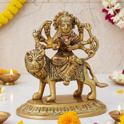 Brass Durga Ji Idol - Traditional Puja Room Decorative Statue, Height : 4 Inch (BSMAS937 O)