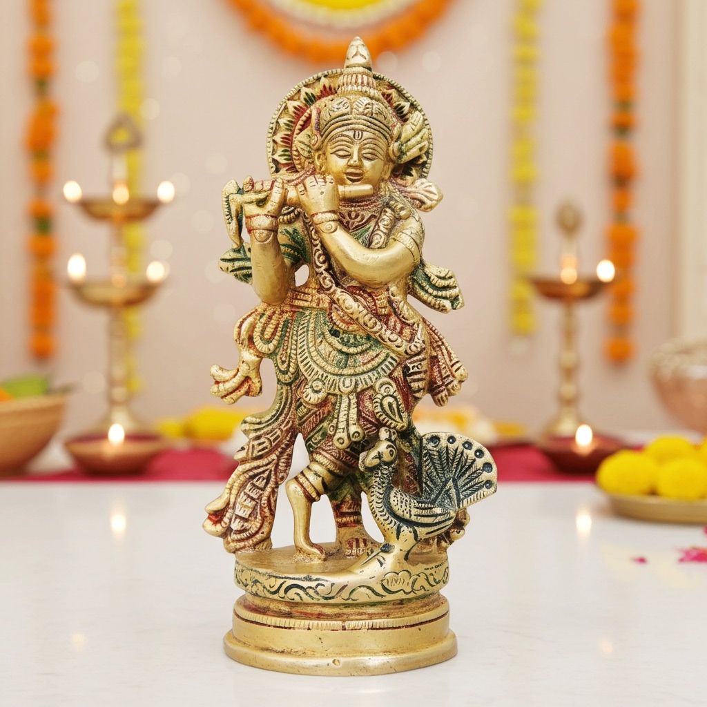 Brass Krishna Colour Statue (BSMAS938 A)