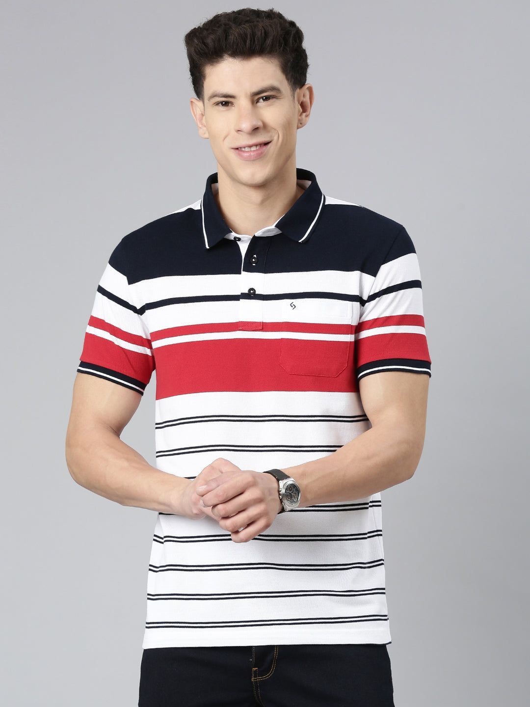 Classic Polo Mens Striped Multicolor Polo Neck Slim Fit T-Shirt | VTA - 270 A SF P