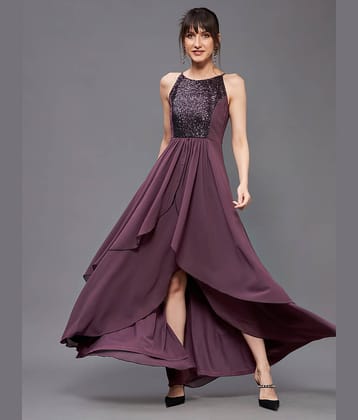 Miss Chase Women Georgette Embellished Asymmetric Dress ( Mauve )