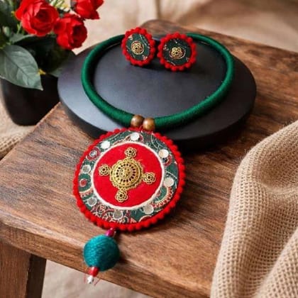 Handmade Green Fabric Jewelry Set for Women Casual Wear