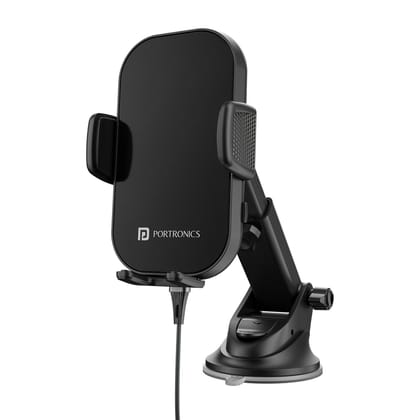 Portronics Charge Clamp 3 Wireless Car Charger with 15 Watts Fast Charging Qi Compatible, Free Type-C Cable, 360° Rotation, for iPhone & Android Smartphones