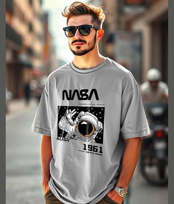 AUSK Men Cotton Oversized Fit Printed T-Shirt ( Grey )