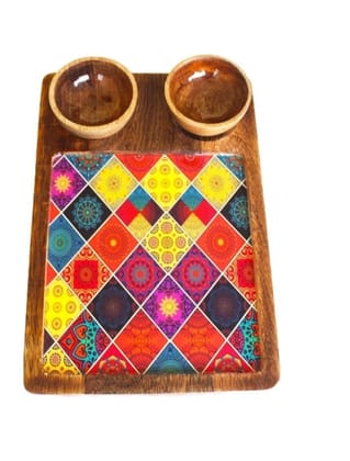 Wooden Serving Platter Mango Wood Platter Tray Printed Serving Platter with 2 Bowls Appetizer Plate Snacks Serving Platter Squire Size.(12x8 inch) (31X30.5X21 Centimeter) Wooden Serving Platter Mango Wood Platter Tray Printed Serving Platter with 2 Bowls Appetizer Plate Snacks Serving Platter Squire Size.(12x8 inch) (31X30.5X21 Centimeter)
