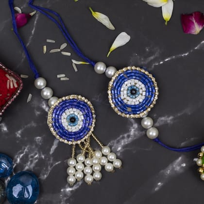 Craftlayout Blue Evil Eye Hand Premium Rakhi For Brother and Bhabhi