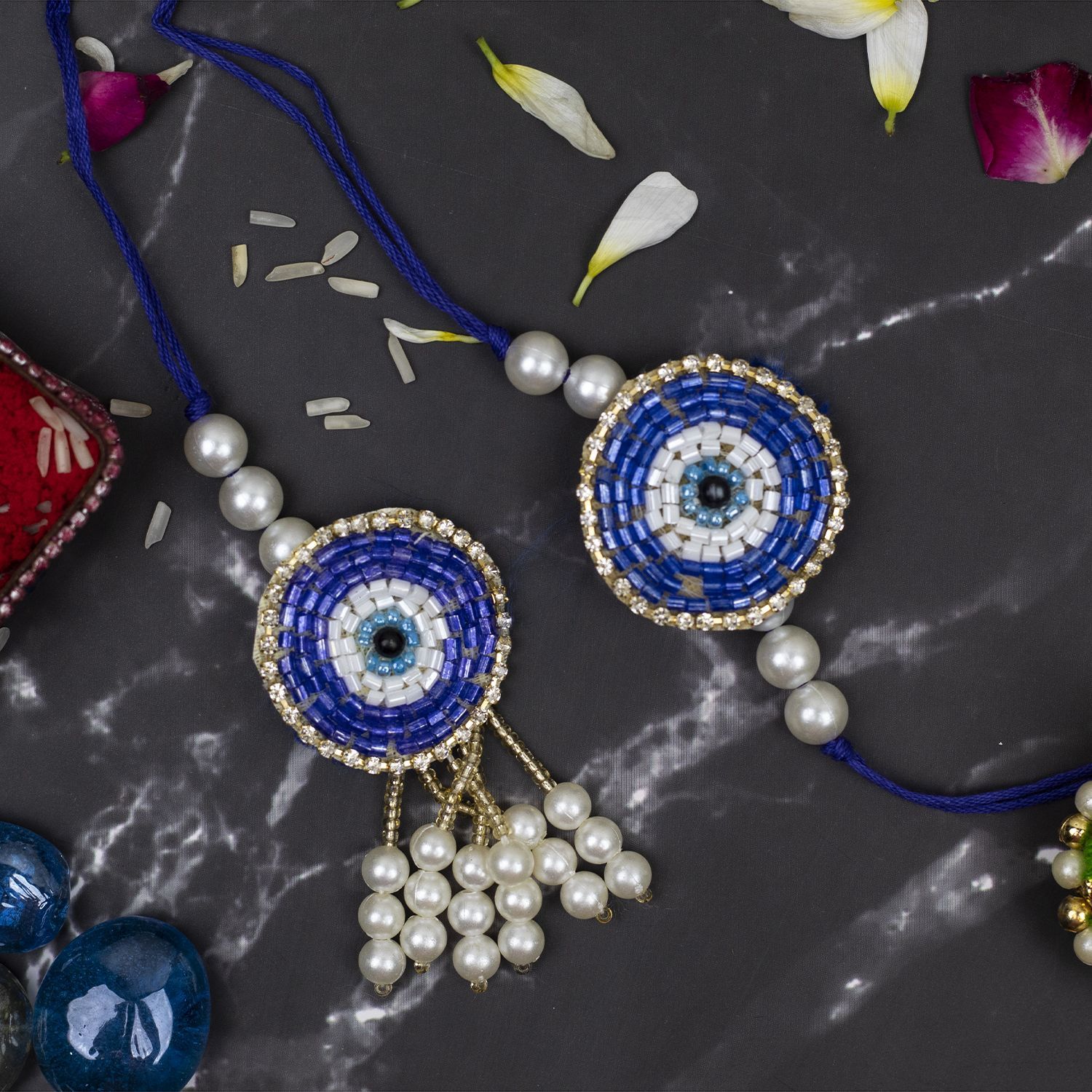 Craftlayout Blue Evil Eye Hand Premium Rakhi For Brother and Bhabhi