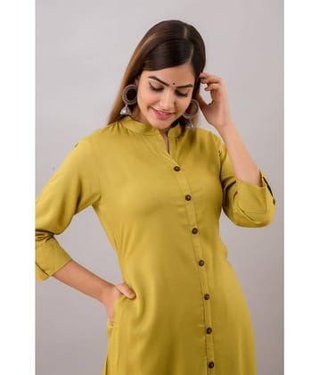 MAUKA - Green Rayon Women's Front Slit Kurti ( Pack of 1 )