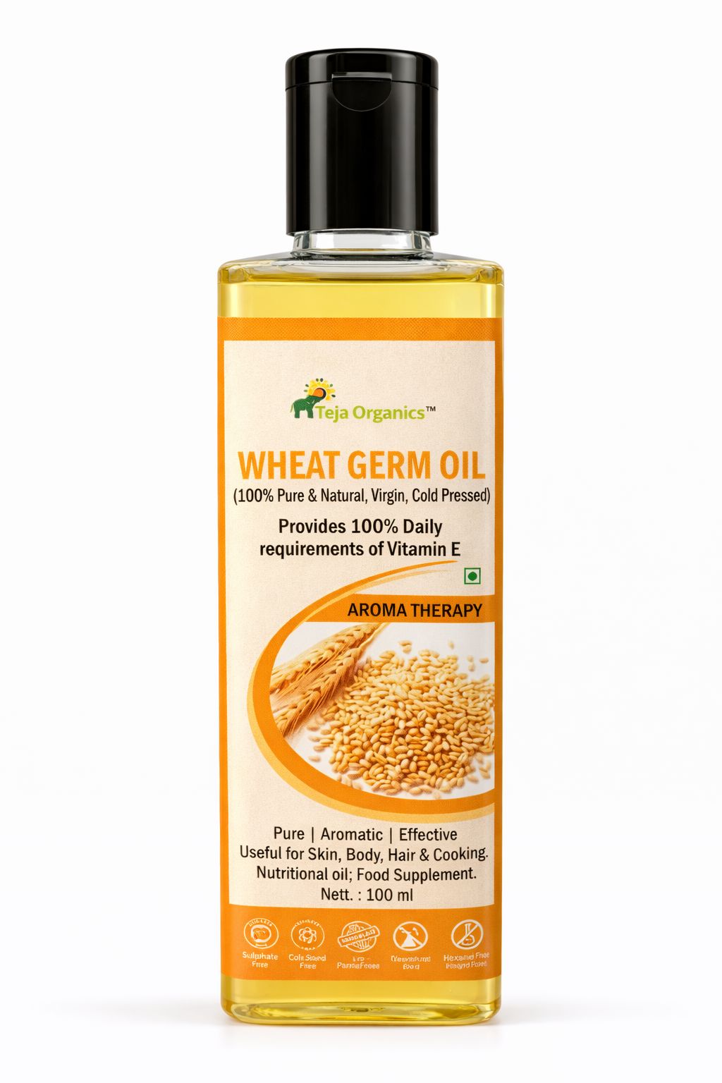 Wheat Germ Oil | Cold-pressed Unrefined | Provides  Daily requirements of Vitamin E | Useful for Skin, Body & Hair