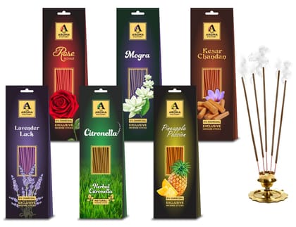 The Aroma Factory Wood Rose, Mogra, Citronella, Lavender, Chandan and Pineapple Agarbatti Packet (6 cm x 12 cm x 26 cm, Pack of 6 x 30)