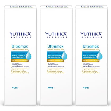 Yuthika Ultramax Deep Intense Moisturizing Cream for Dry to Very Dry Skin 40ml Pack of 3, Dermatologically Tested