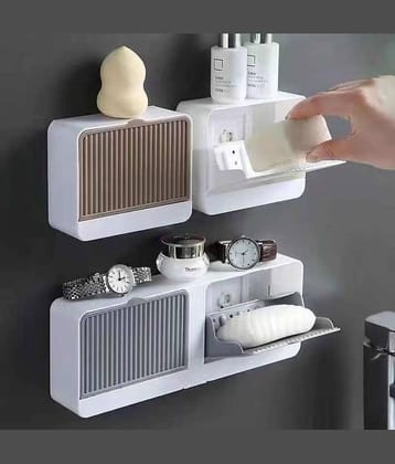 Radhe Creation Soap Holder soap holder soap case soap dispenser No-Drilling Clamshell soap Box Wall-Mounted with Cover Double Grid-Asphalt Toilet Laundry soap New Box soap Box (1 Pack)