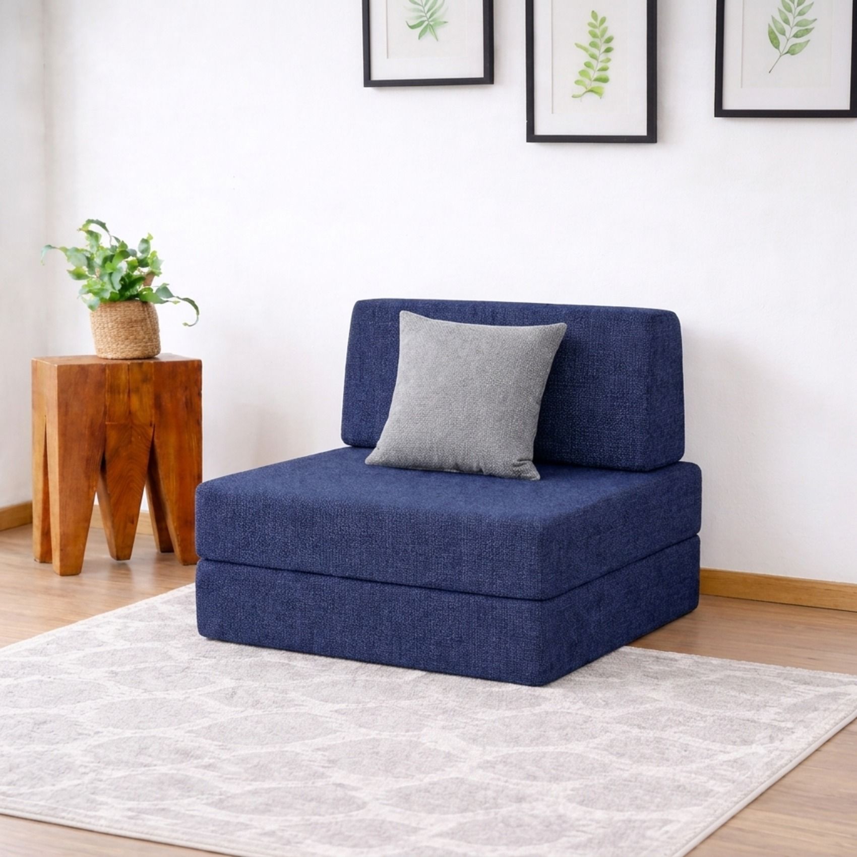 SLEEP SPA Foldable Jute Fabric 1 Seater Single Foam Fold Out Sofa Cum Bed (Finish Color - Dark Blue Delivery Condition - DIY(Do-It-Yourself))